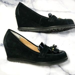 Isaac Mizrahi New York Black Suede Naples Wedges